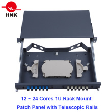 24 Cores 1u Painel de montagem para montagem em rack com trilhos telescópicos